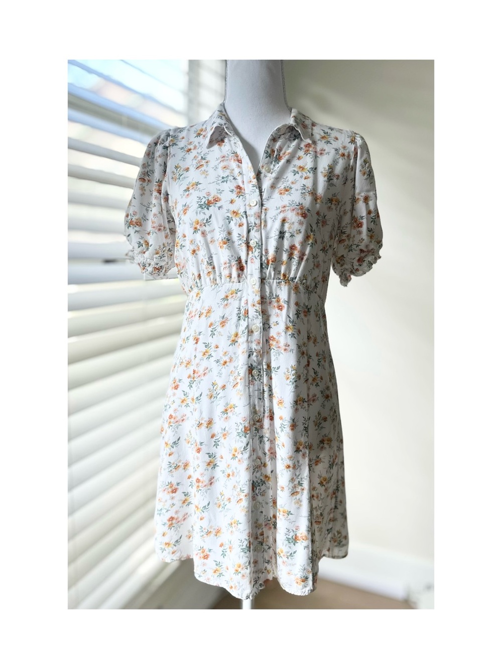 American Eagle Outfitters White Floral Button-Down Mini Dress
